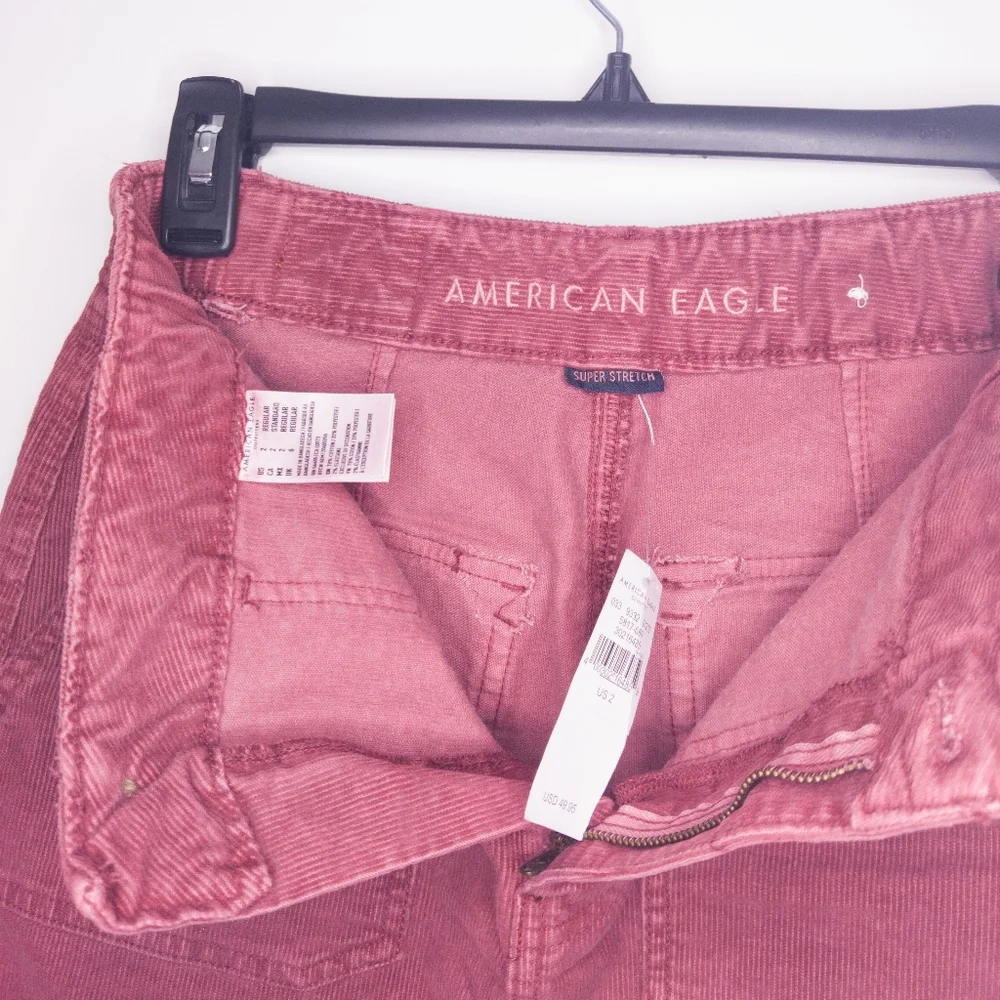 American Eagle Corduroy Stretch Mini Skirt Size 2 Burgundy Women's Bottom